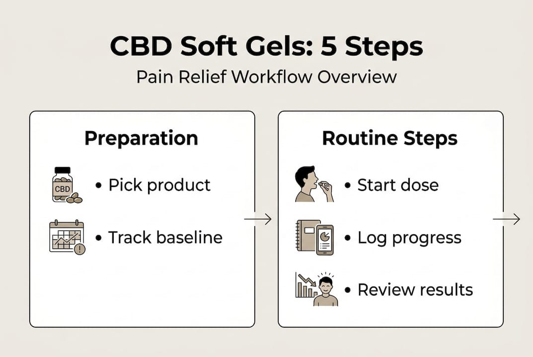 Infographic CBD soft gels pain relief workflow steps