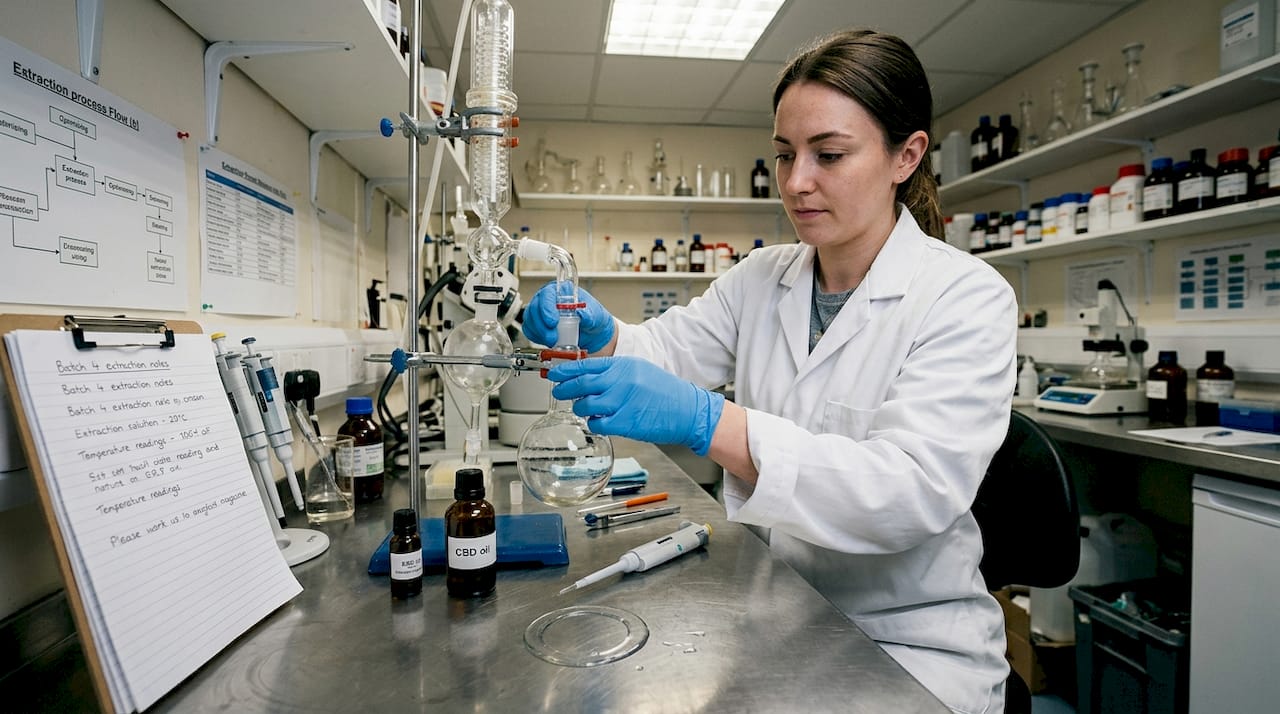 Lab technician preparing CBD oil extraction