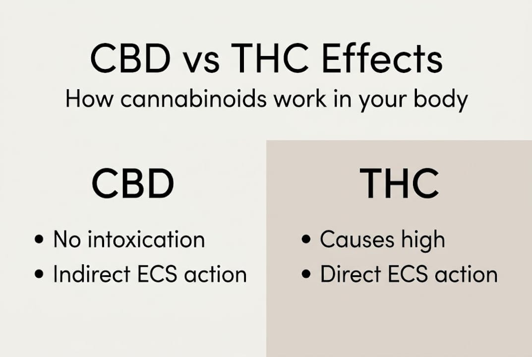 Infographic comparing CBD and THC actions