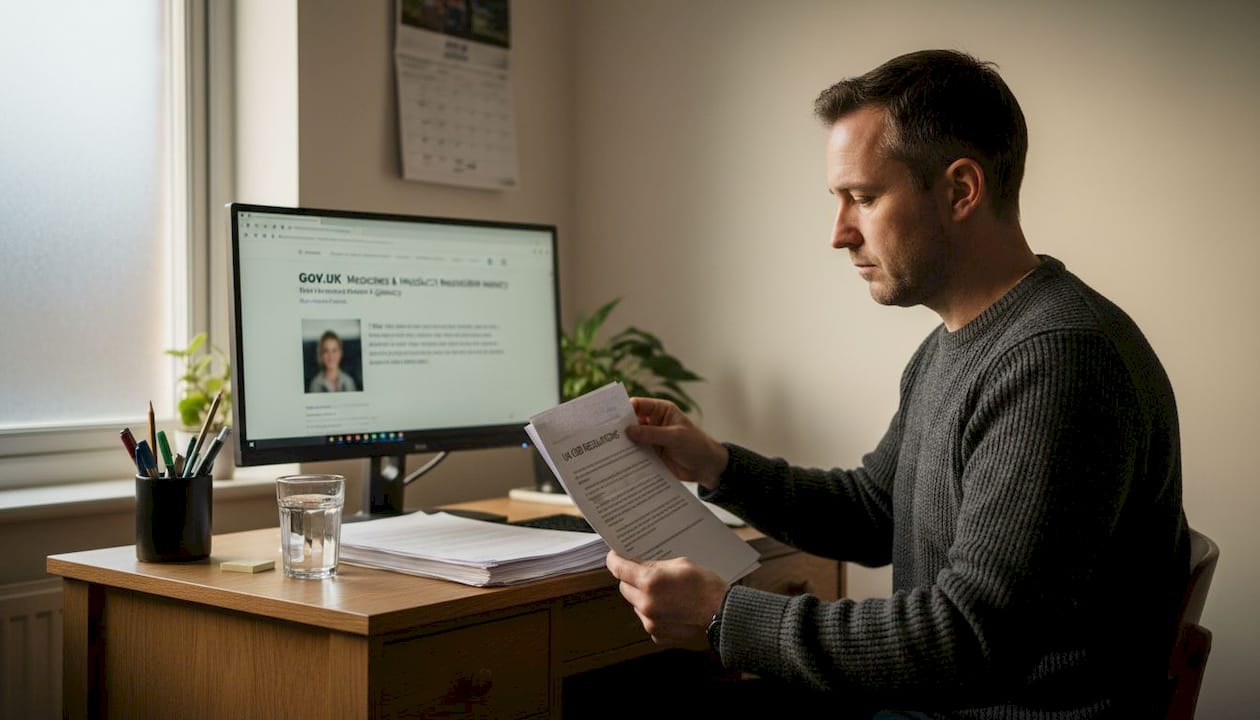 Man reviewing UK CBD safety paperwork