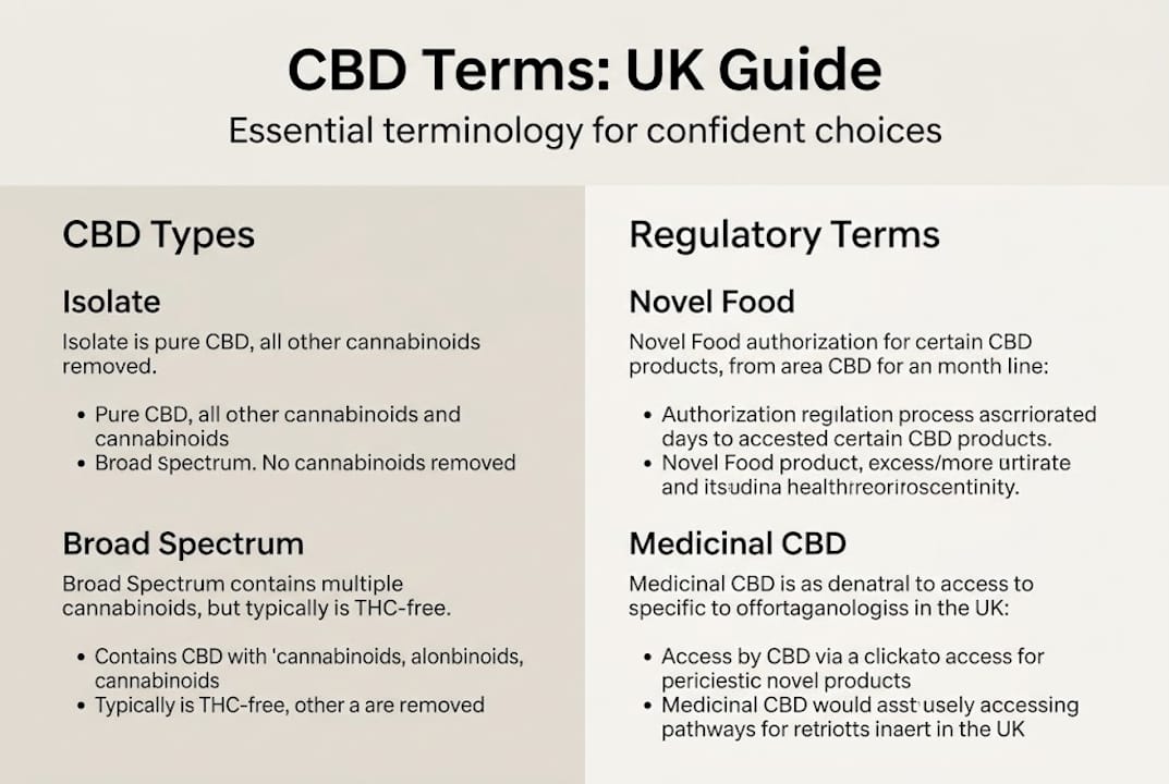 Infographic showing CBD types and UK regulatory terms