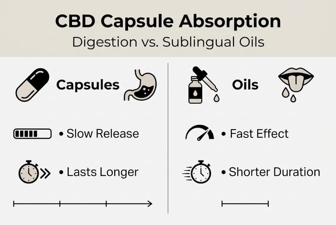 Infographic comparing CBD capsule and oil absorption