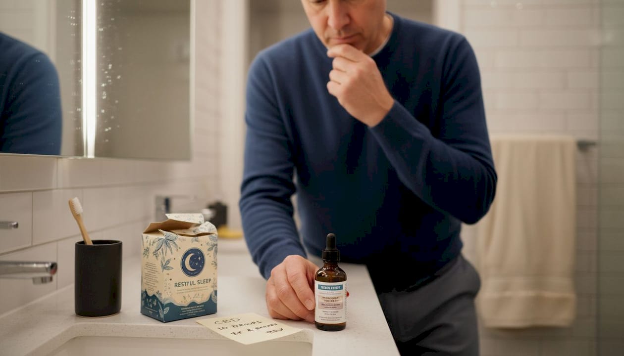 Man choosing CBD product for insomnia