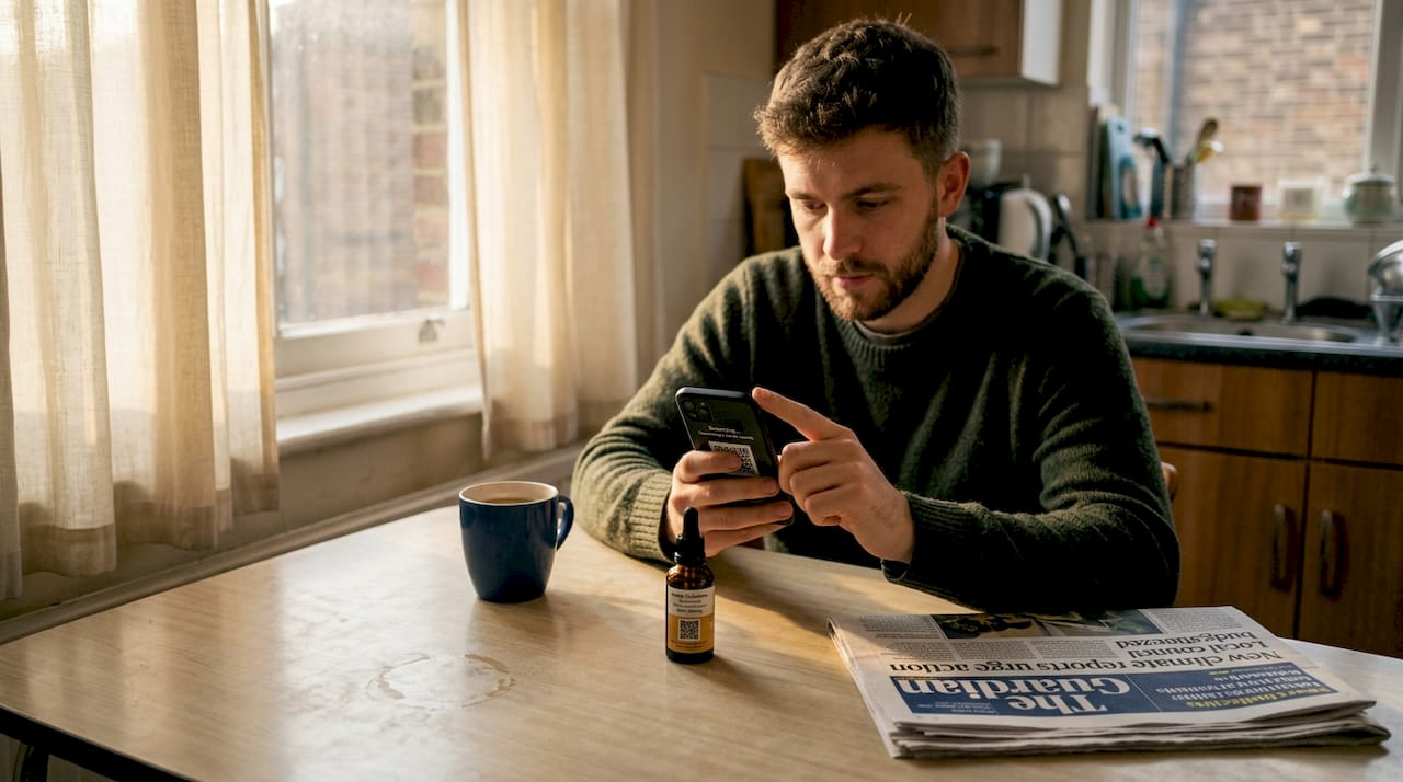 Consumer scanning QR code on CBD product