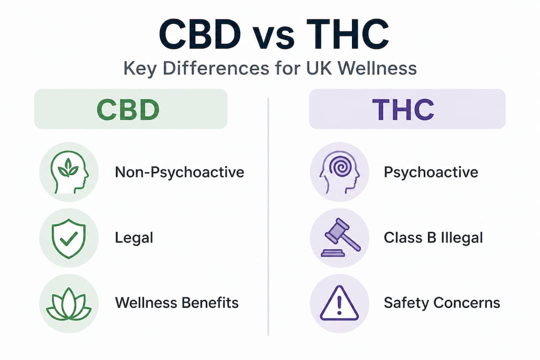 Infographic comparing CBD and THC key differences
