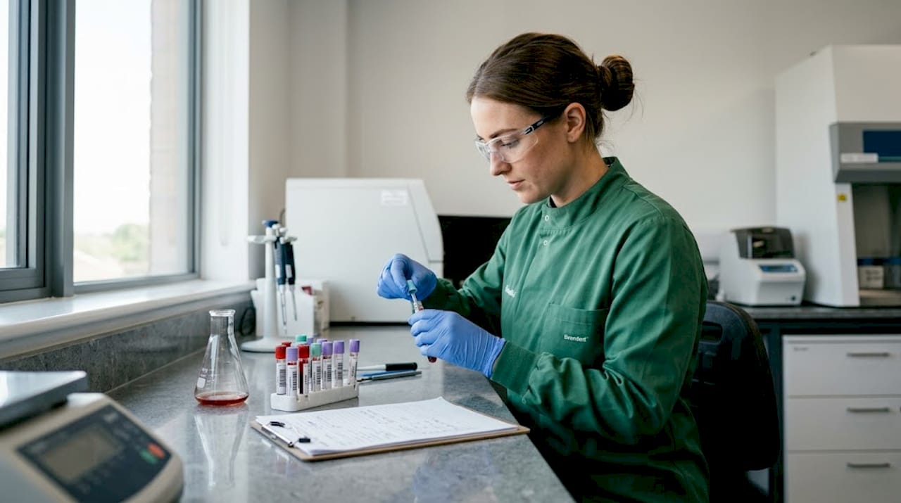 Lab technician prepares cbd blood samples for analysis
