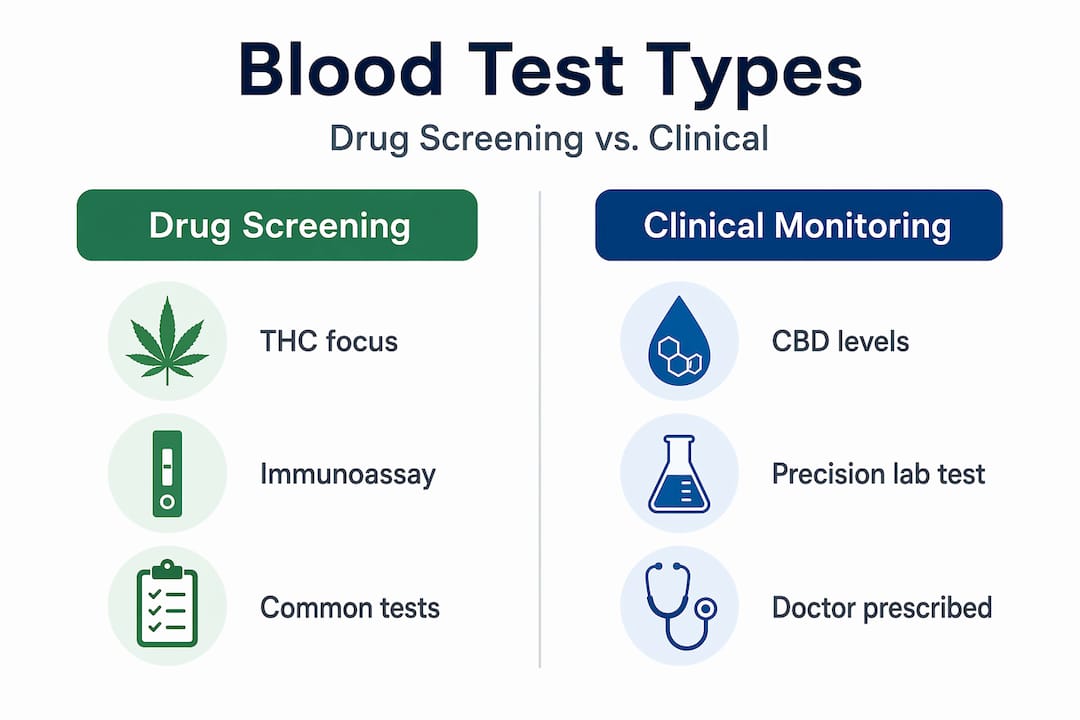 Infographic comparing drug screening and clinical CBD blood tests