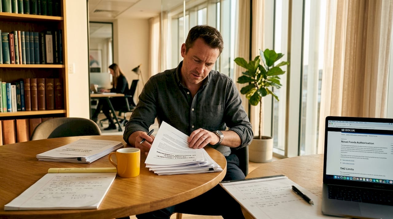 Lawyer reviewing CBD regulatory documents