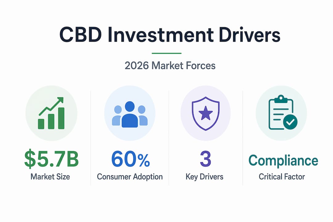 Infographic showing CBD investment drivers and market data