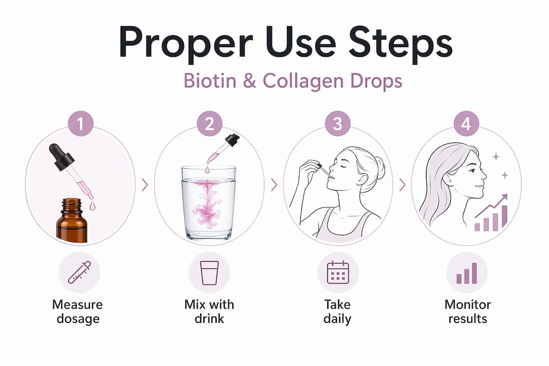 Infographic showing steps for using supplement drops