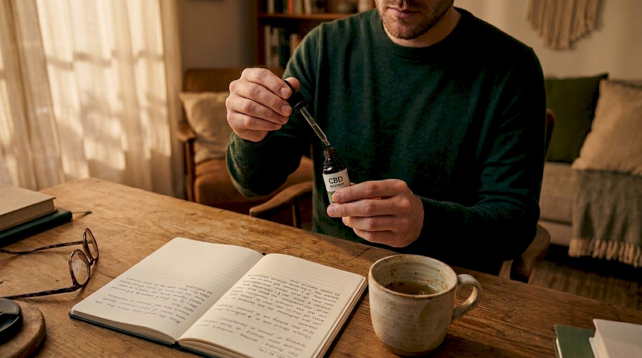 Man taking CBD tincture for anxiety relief
