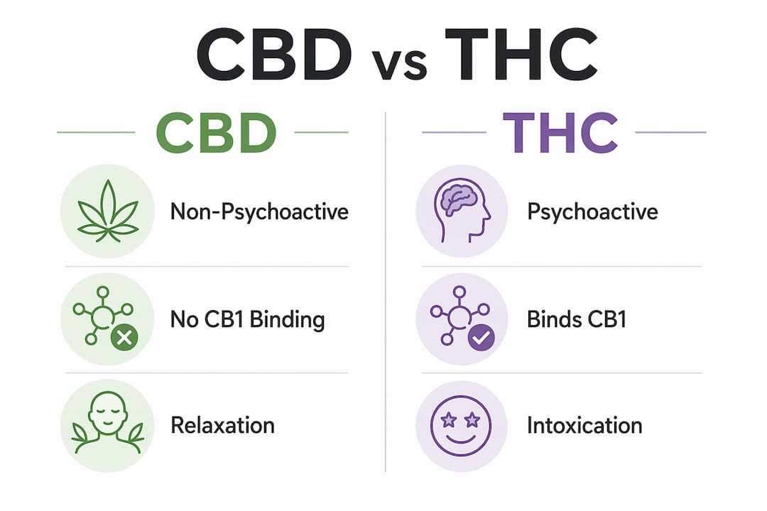 Infographic comparing CBD and THC characteristics