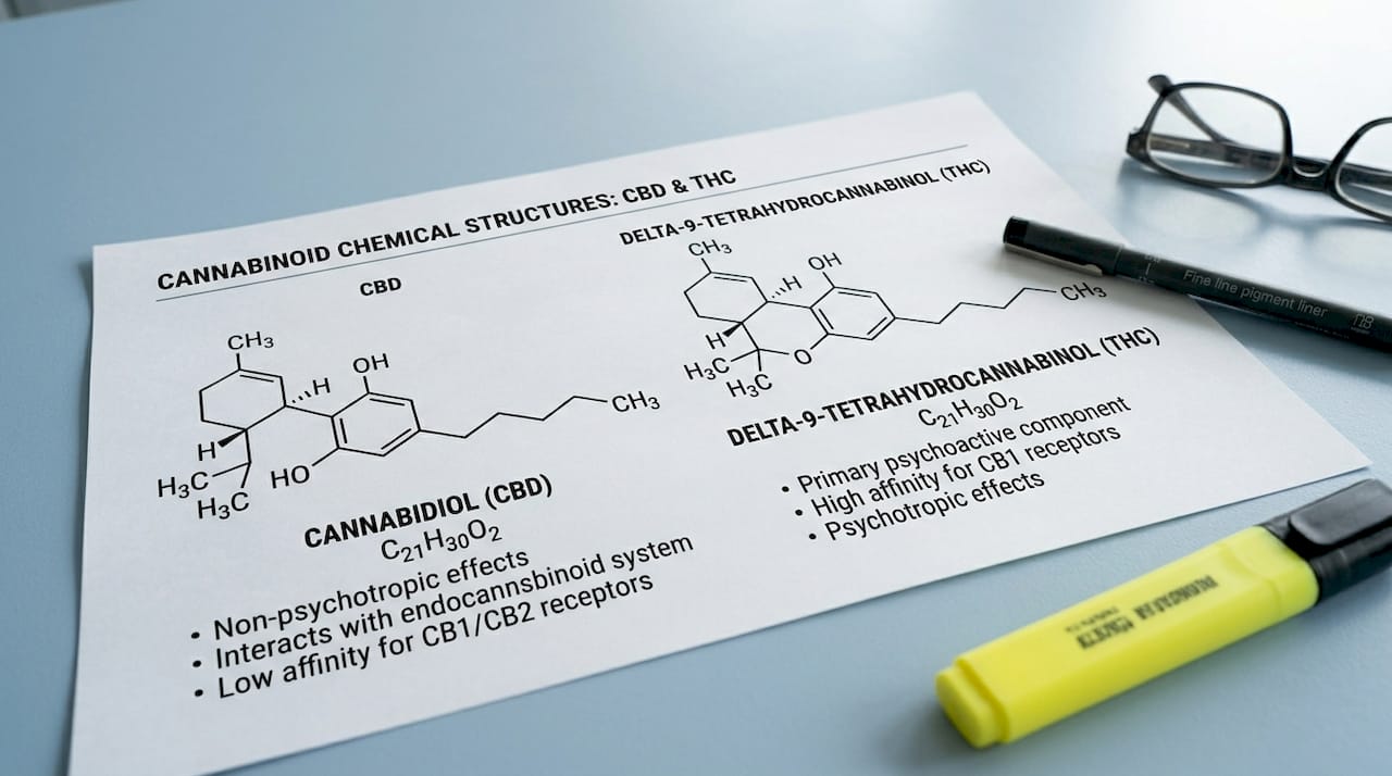 Scientific diagram of CBD and THC structures