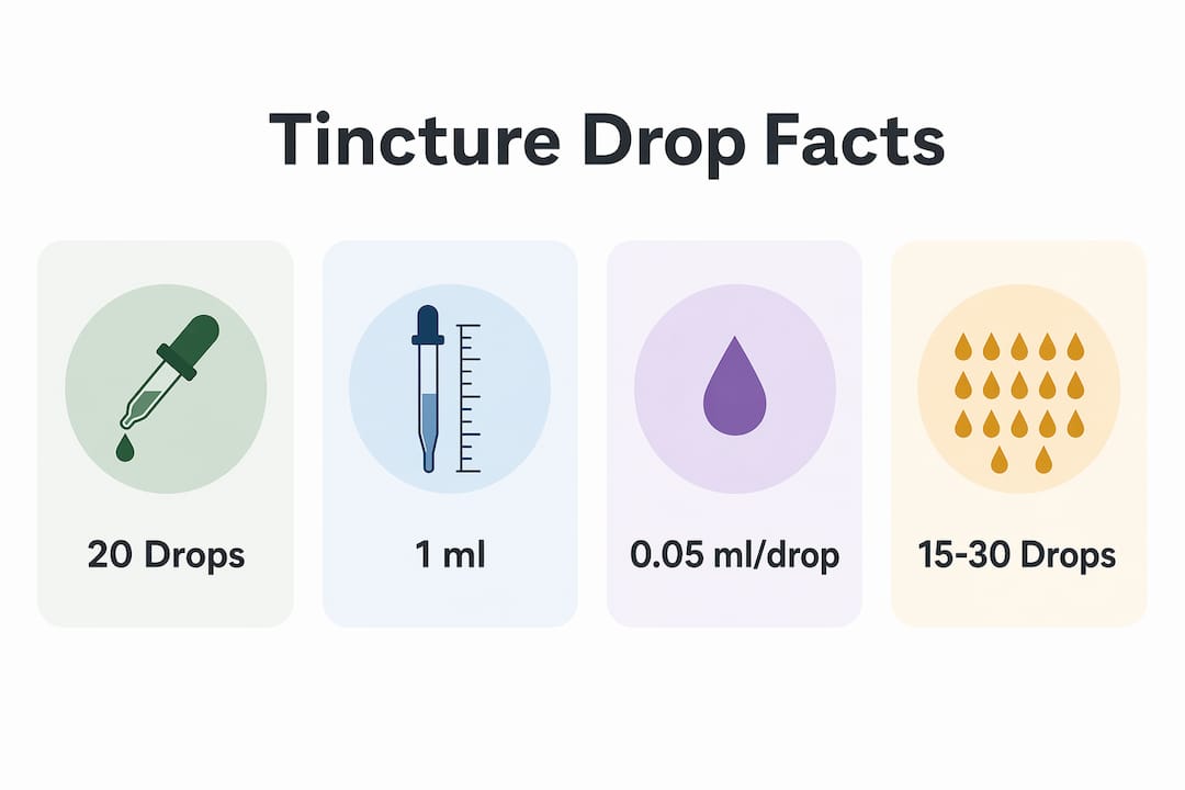 Infographic showing tincture drop-to-ml conversion statistics