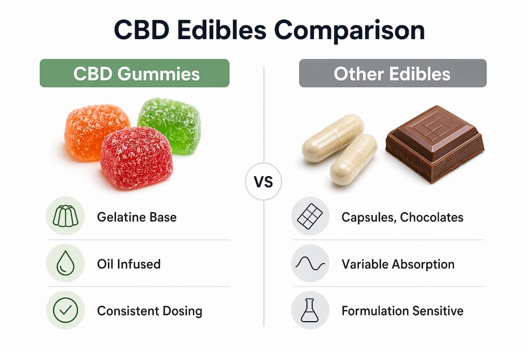 Infographic comparing CBD gummies versus other edible formats