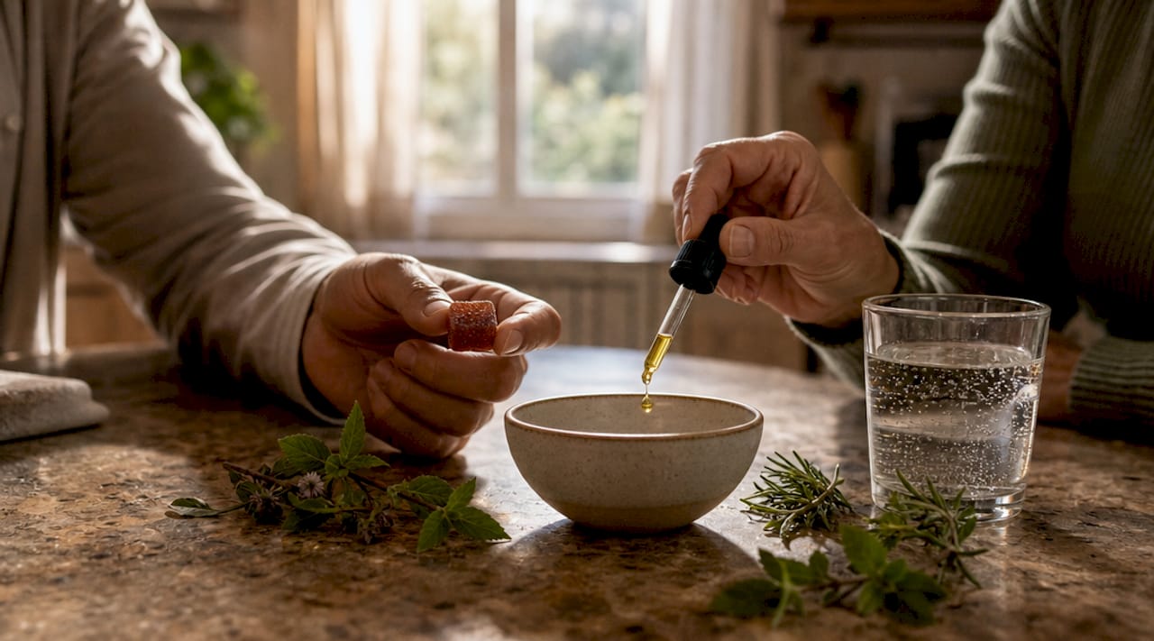 Hands using different CBD product types
