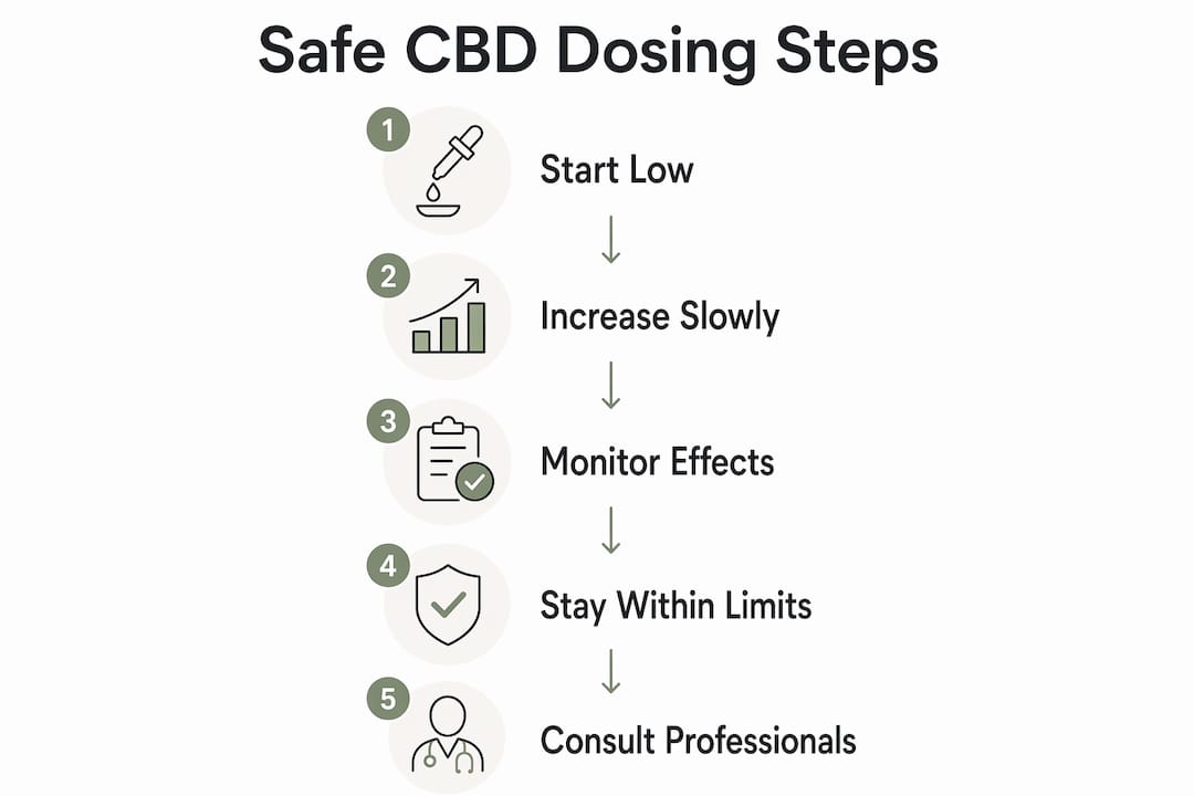 Infographic showing safe CBD dosing steps