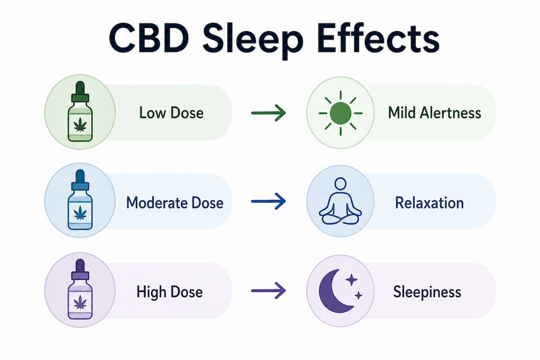 Infographic showing dosage levels and corresponding sleep effects of CBD