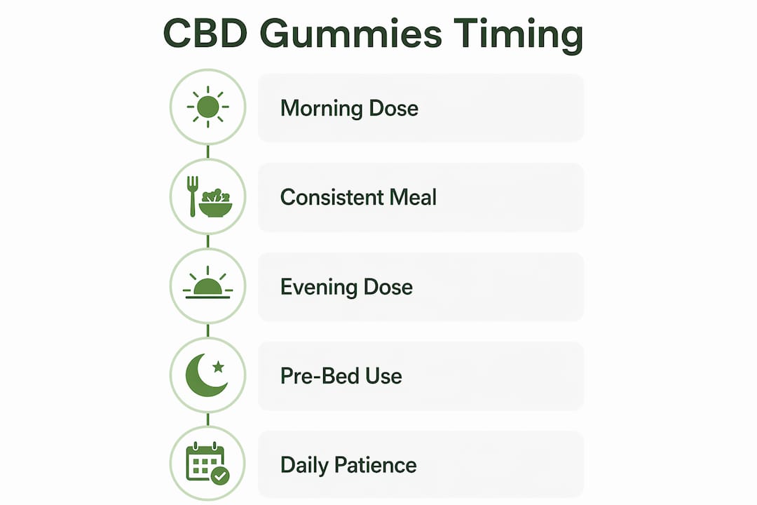 Infographic showing CBD gummies timing steps
