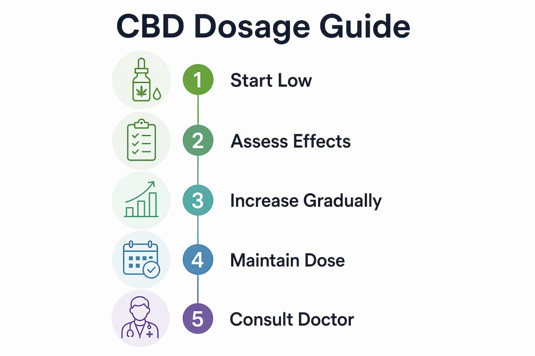 Infographic outlining CBD dosage steps for seniors
