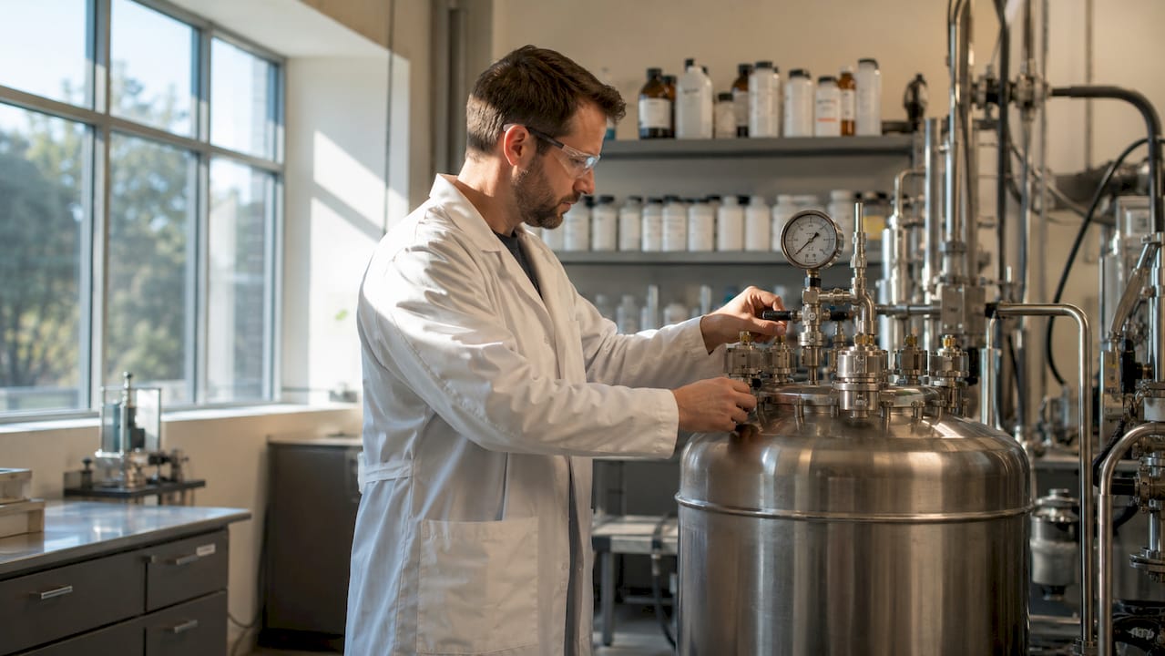 Hands adjusting CO2 extraction valves