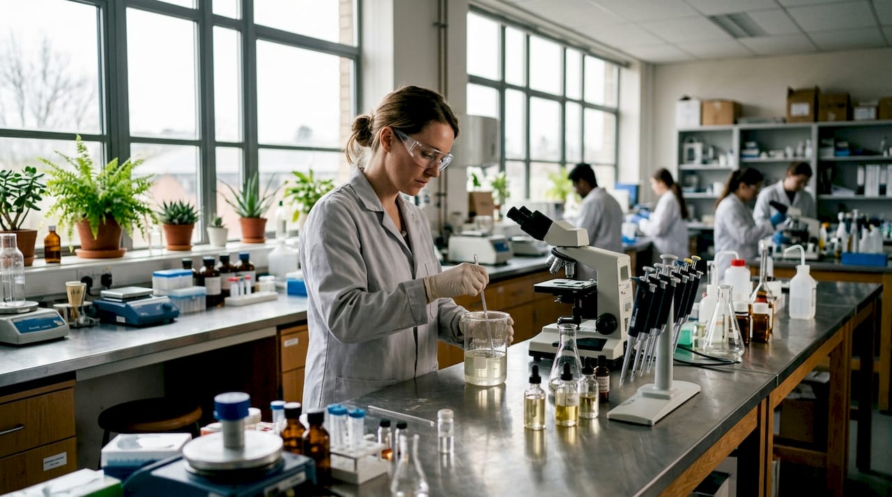 Lab setup studying CBD effects on skin cells