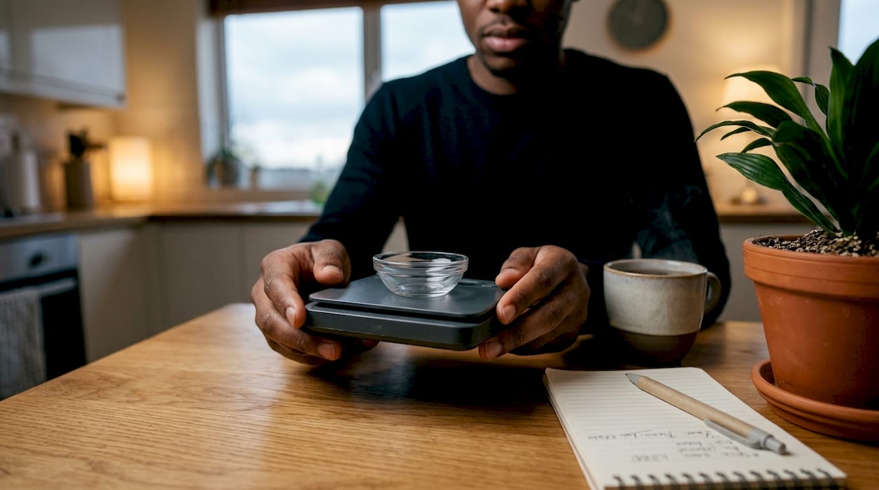 Man measuring CBD soft gel dosage carefully