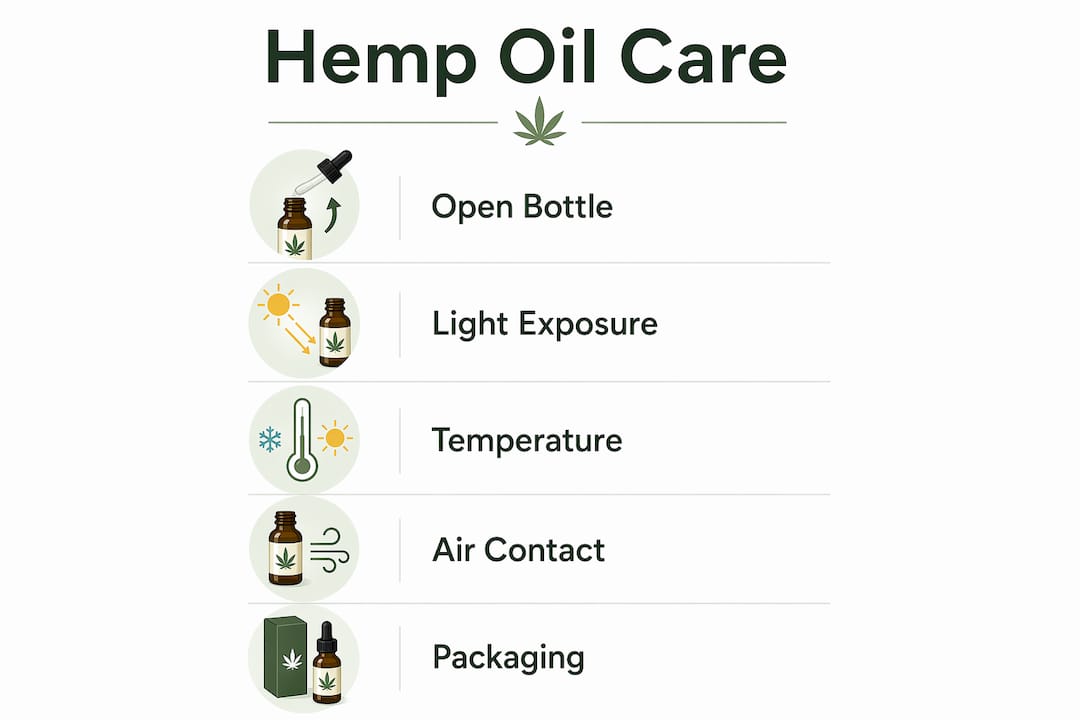 Infographic showing steps to properly store hemp oil