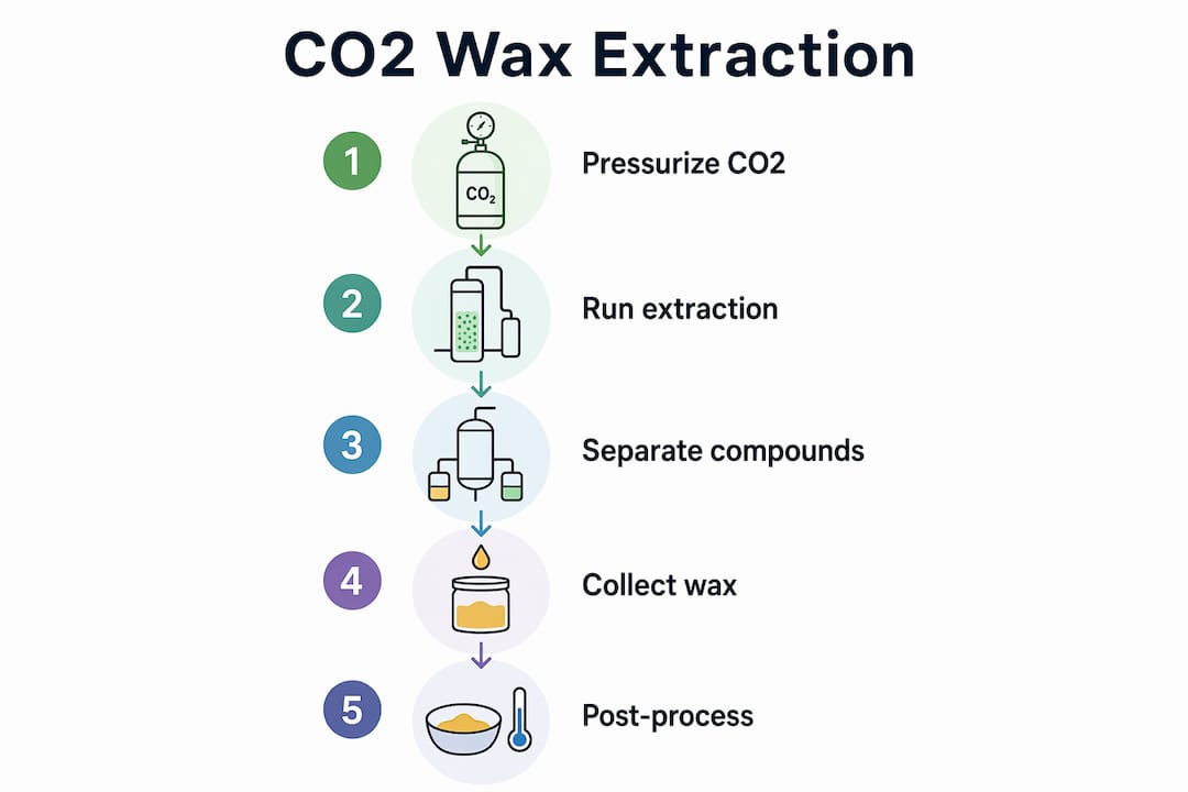 Infographic illustrating CO2 wax extraction process steps