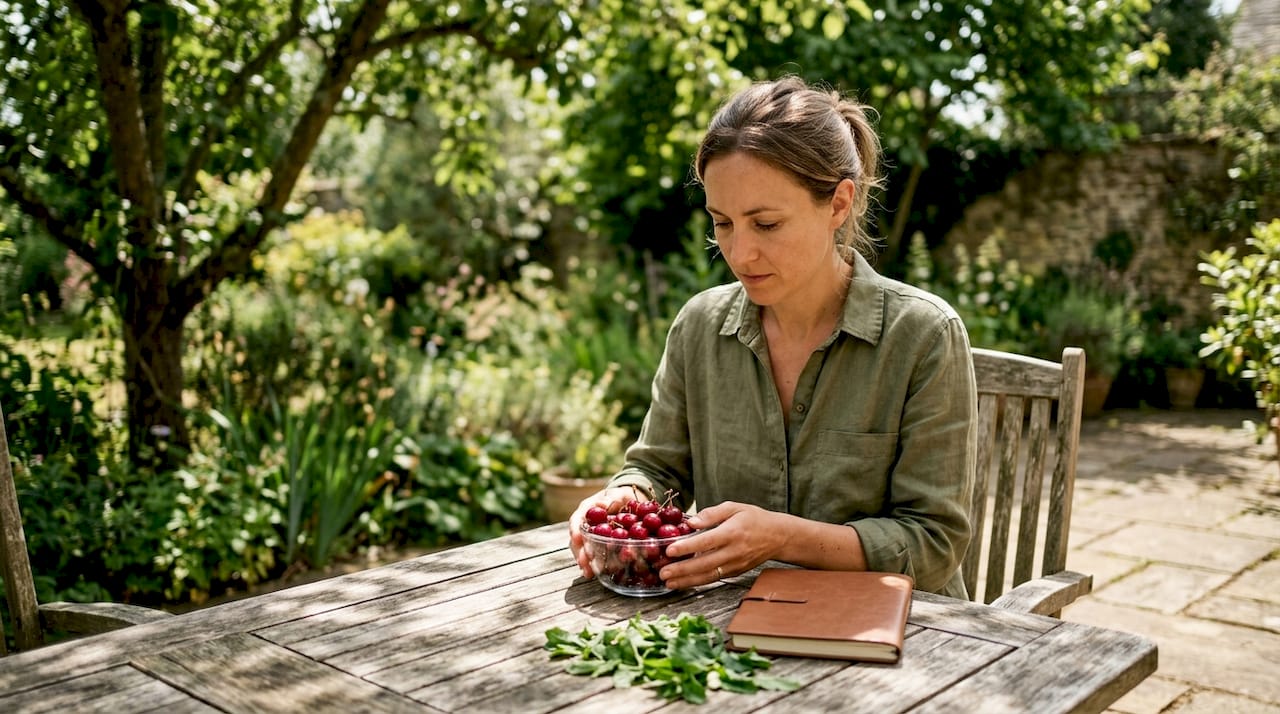 Nutritionist holding bowl of tart cherries