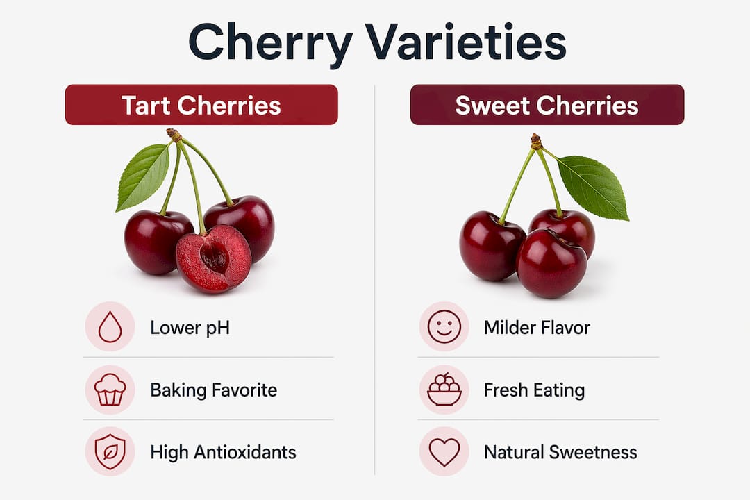 Infographic comparing tart and sweet cherry varieties