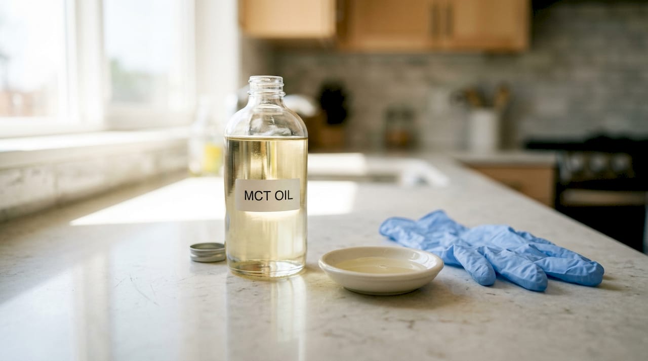 Close-up of MCT oil sample and testing setup