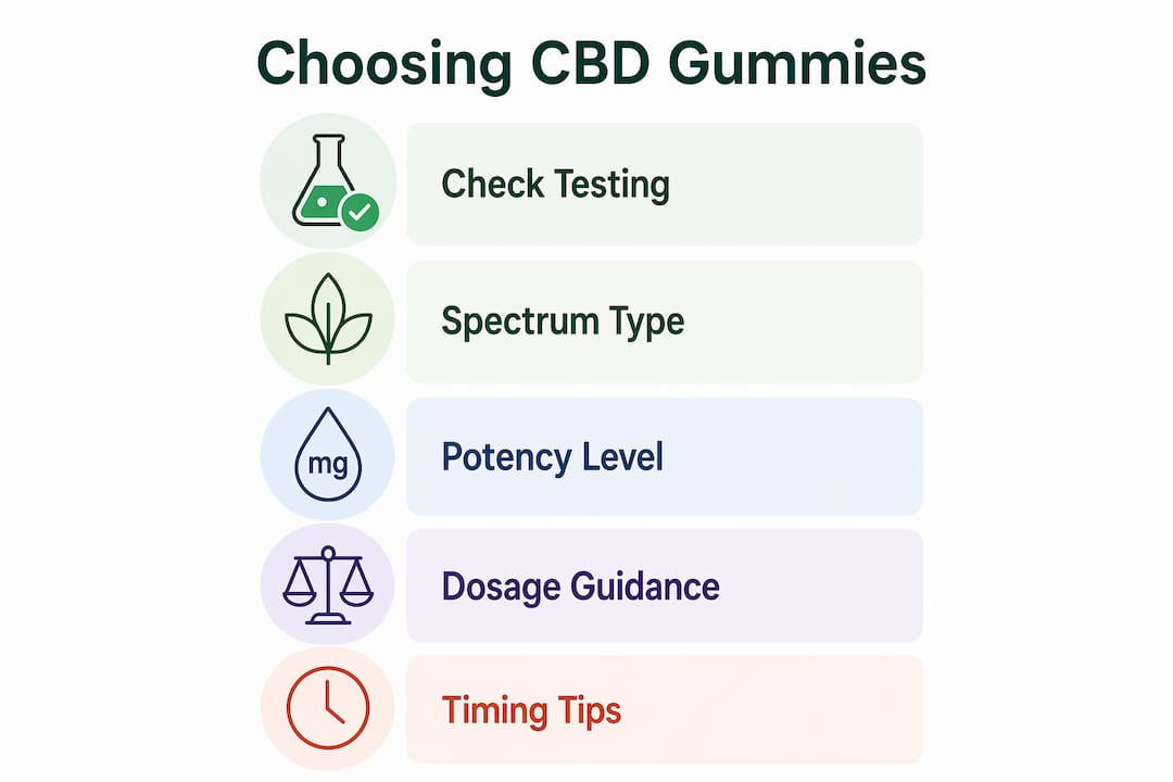 Infographic illustrating CBD gummy selection steps