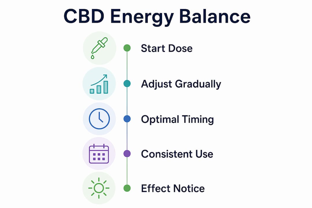 Infographic showing CBD energy balance usage steps
