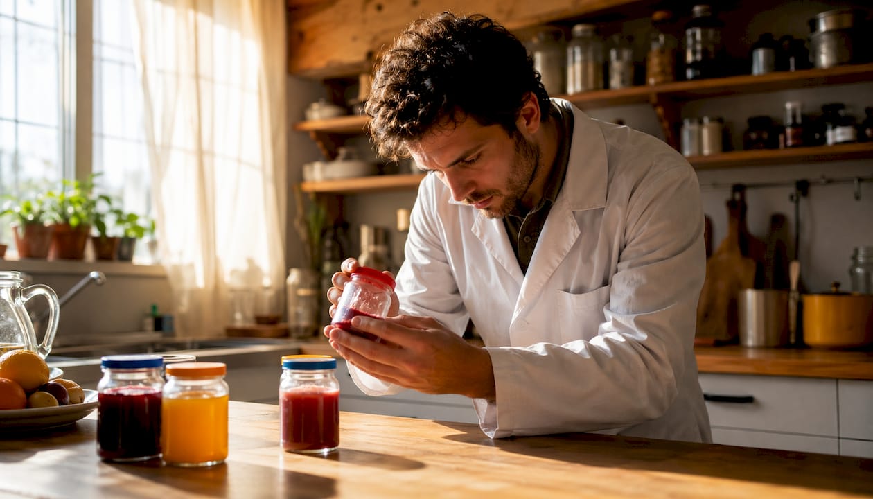 Scientist examining natural fruit flavour extracts