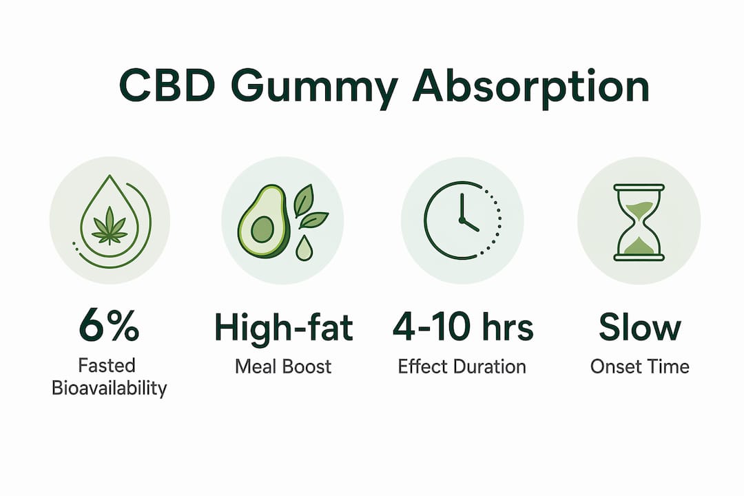 Infographic showing CBD gummy absorption stats and factors