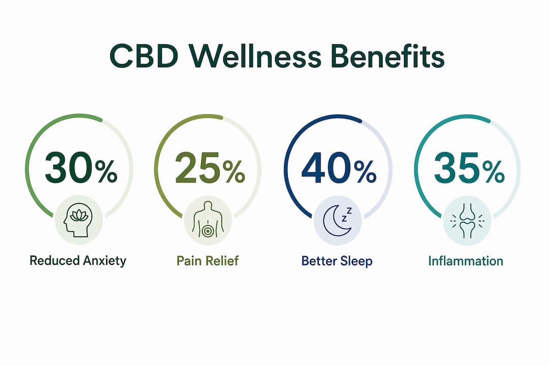 Infographic showing key CBD wellness benefit statistics
