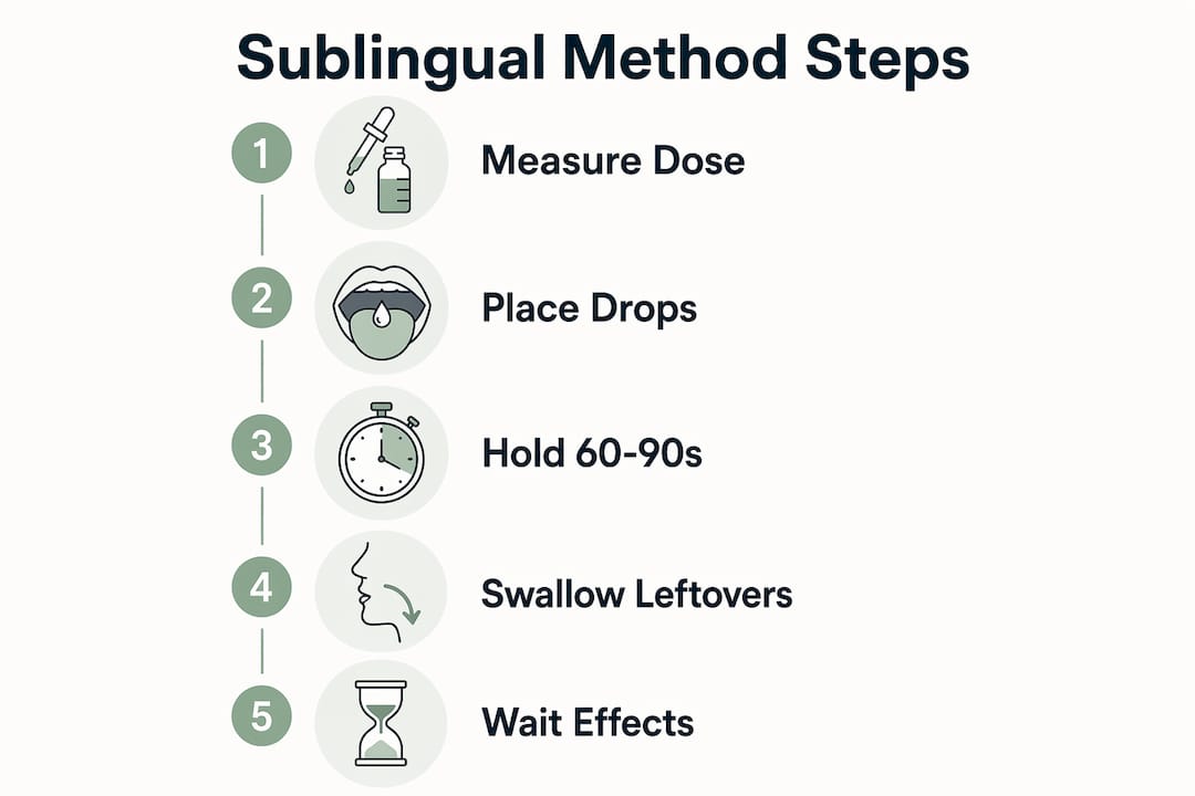 Infographic illustrating sublingual CBD tincture steps