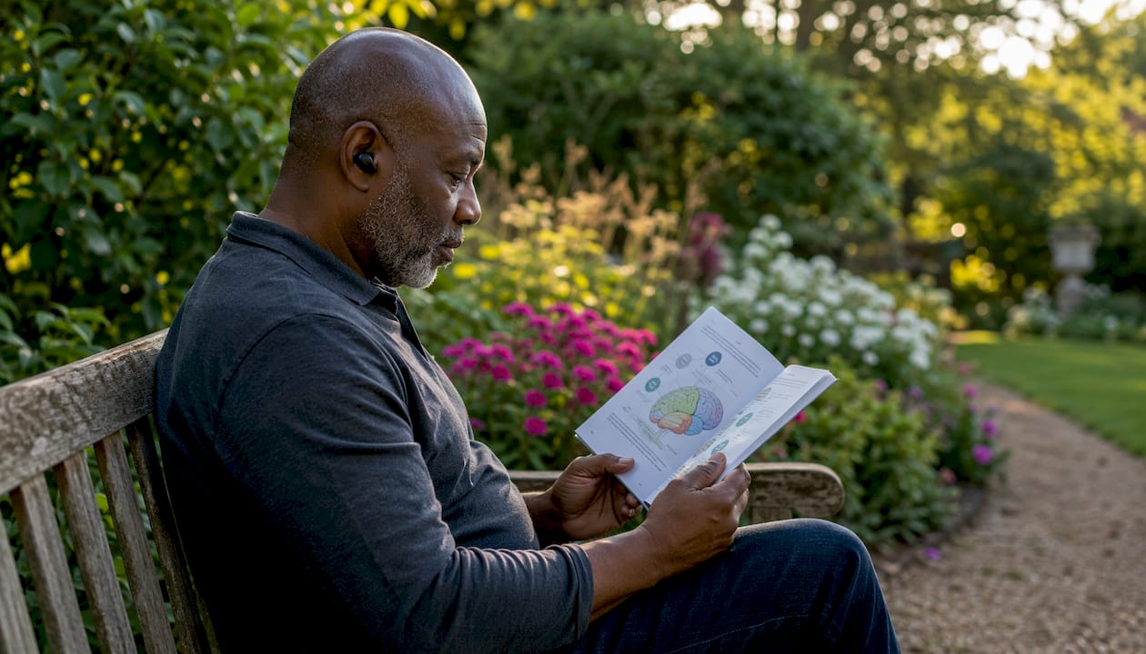 Man reading about CBD and endocannabinoid system