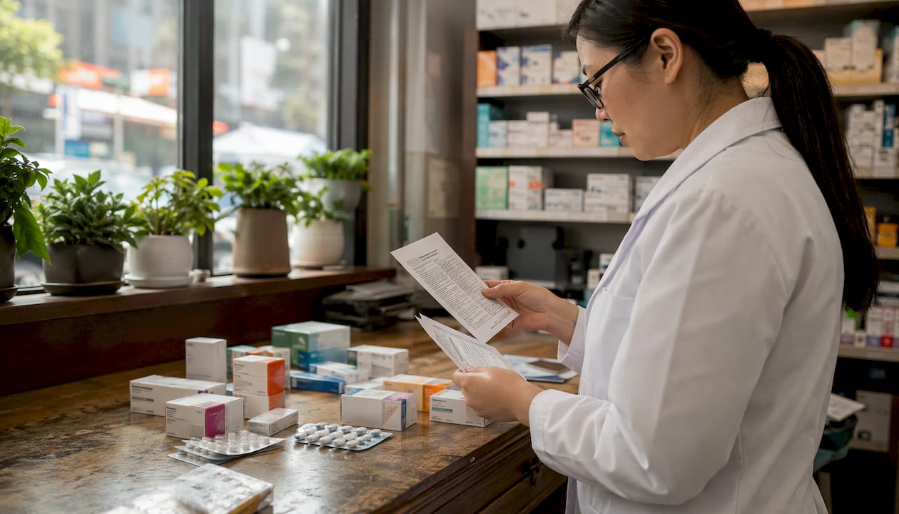 Pharmacist assessing CBD and antidepressant interactions