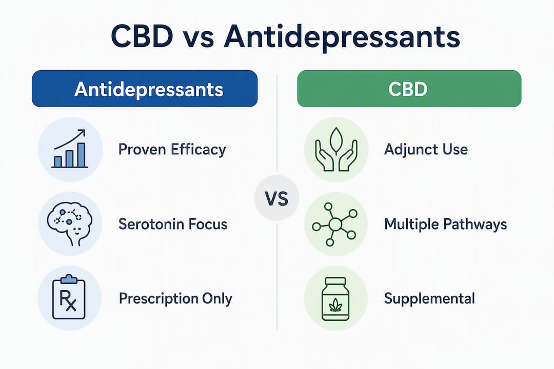 Infographic comparing CBD and antidepressants