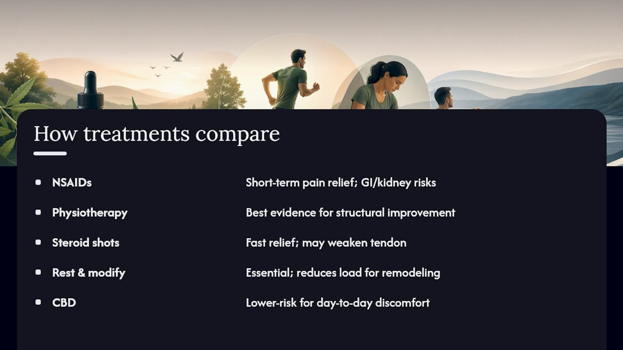 How CBD compares with other tendonitis treatments — overview diagram