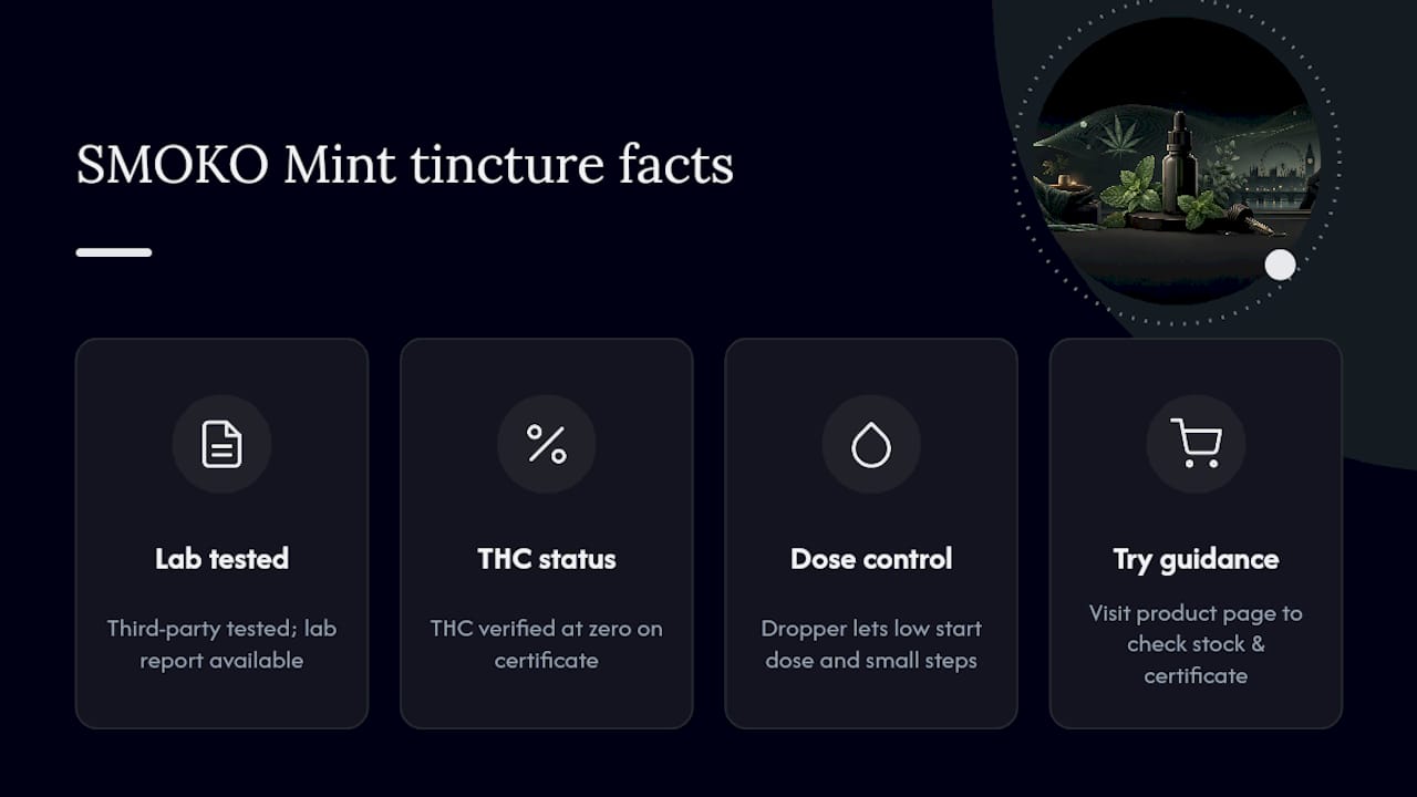 Try SMOKO CBD's lab-tested tincture for your RLS trial — overview diagram