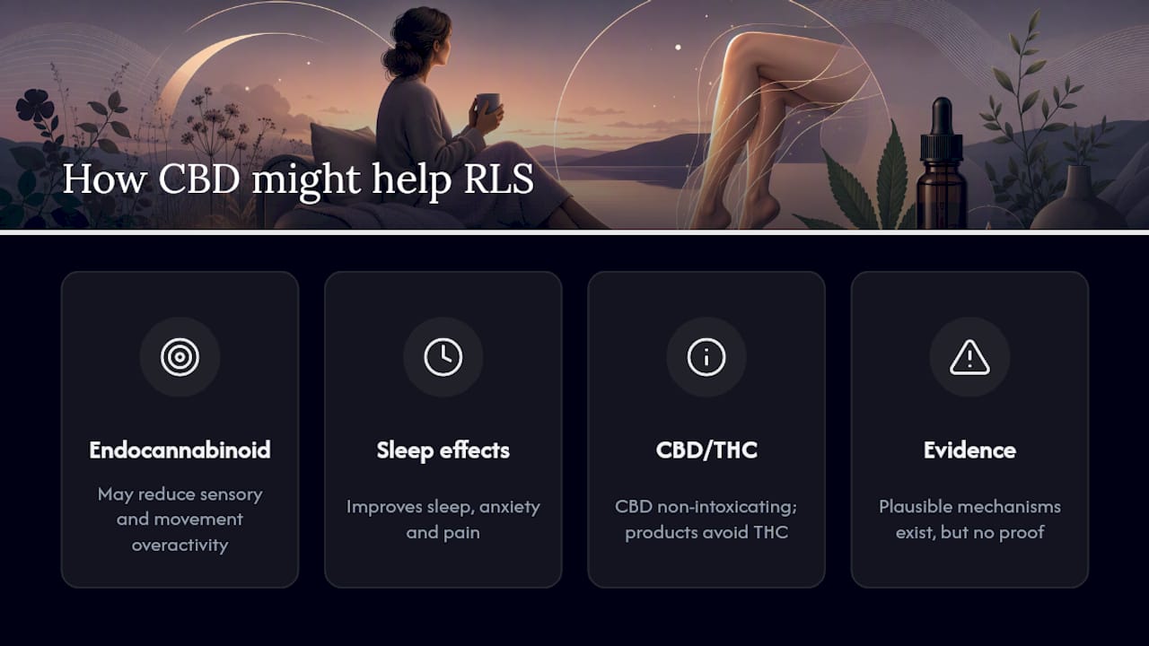 How might CBD affect restless legs symptoms? — overview diagram
