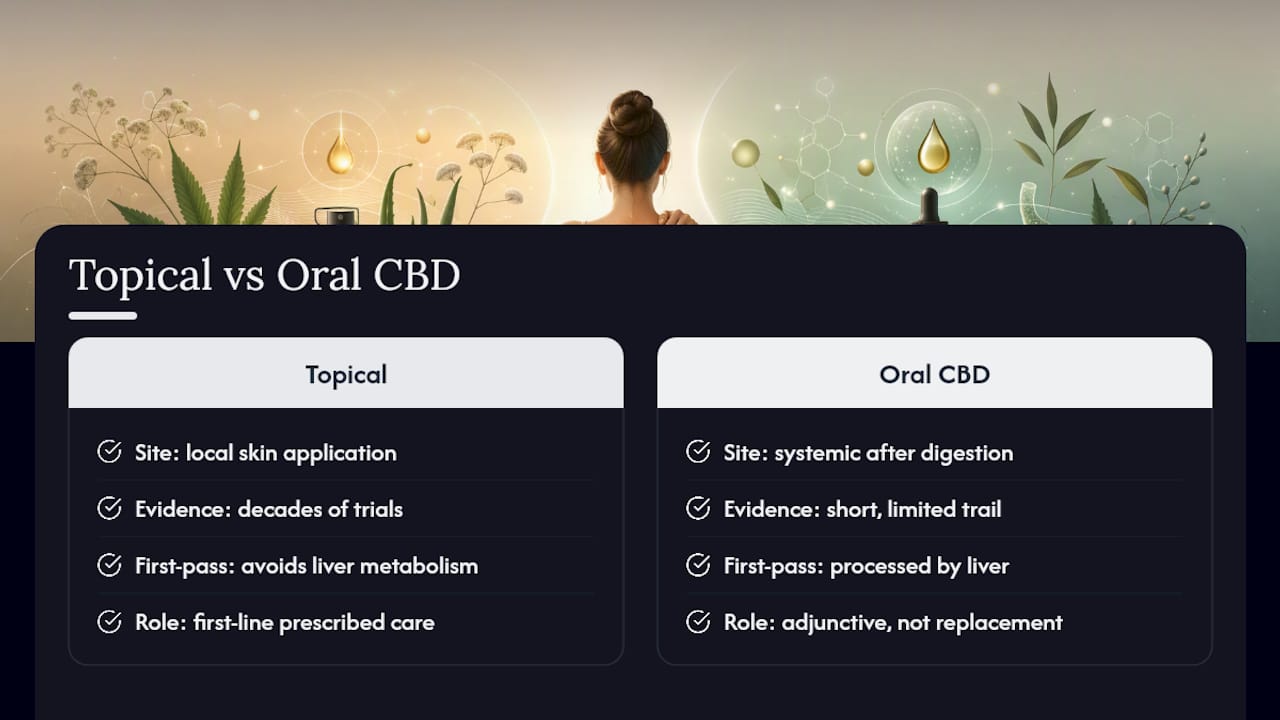 Topical treatments compared with oral CBD