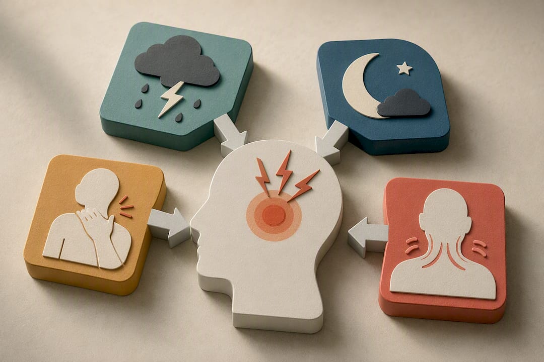 Illustrated causes feeding into tension headache