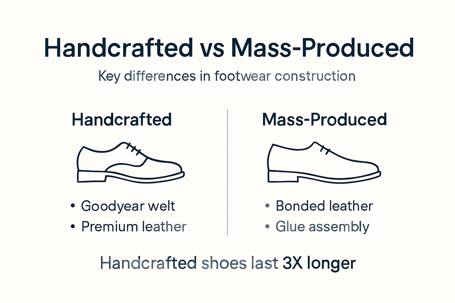 Infographic comparing handcrafted and mass-produced shoes