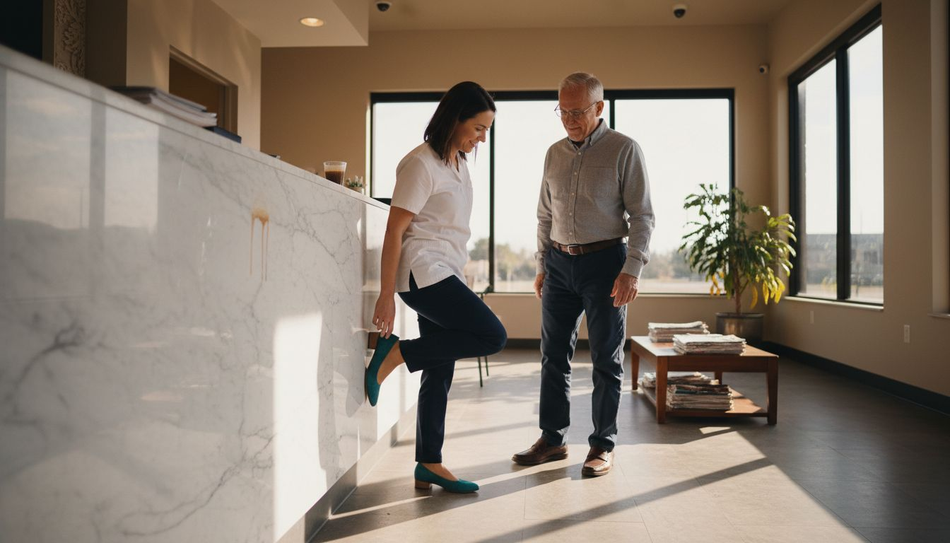 Patient noticing hygienist’s luxury footwear