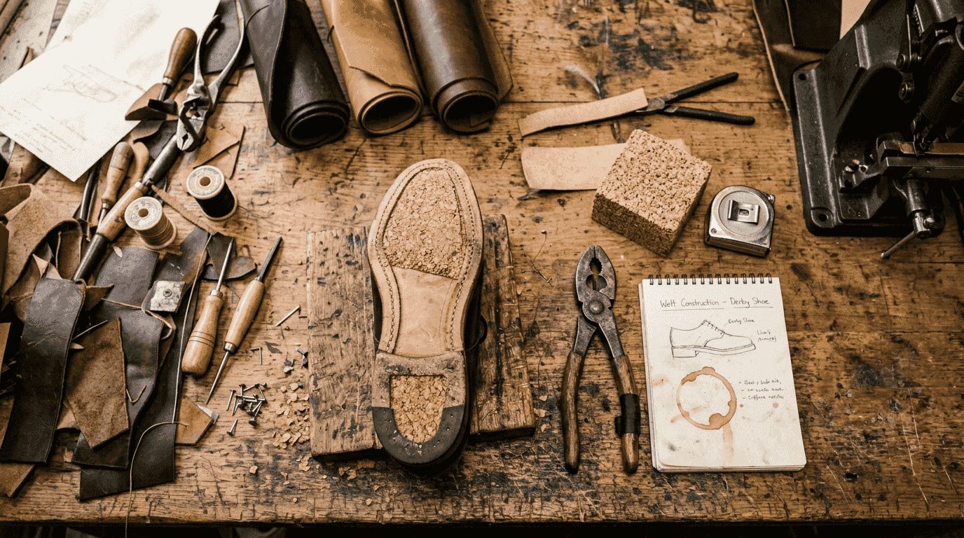 Cork filling inside Goodyear welted shoe sole