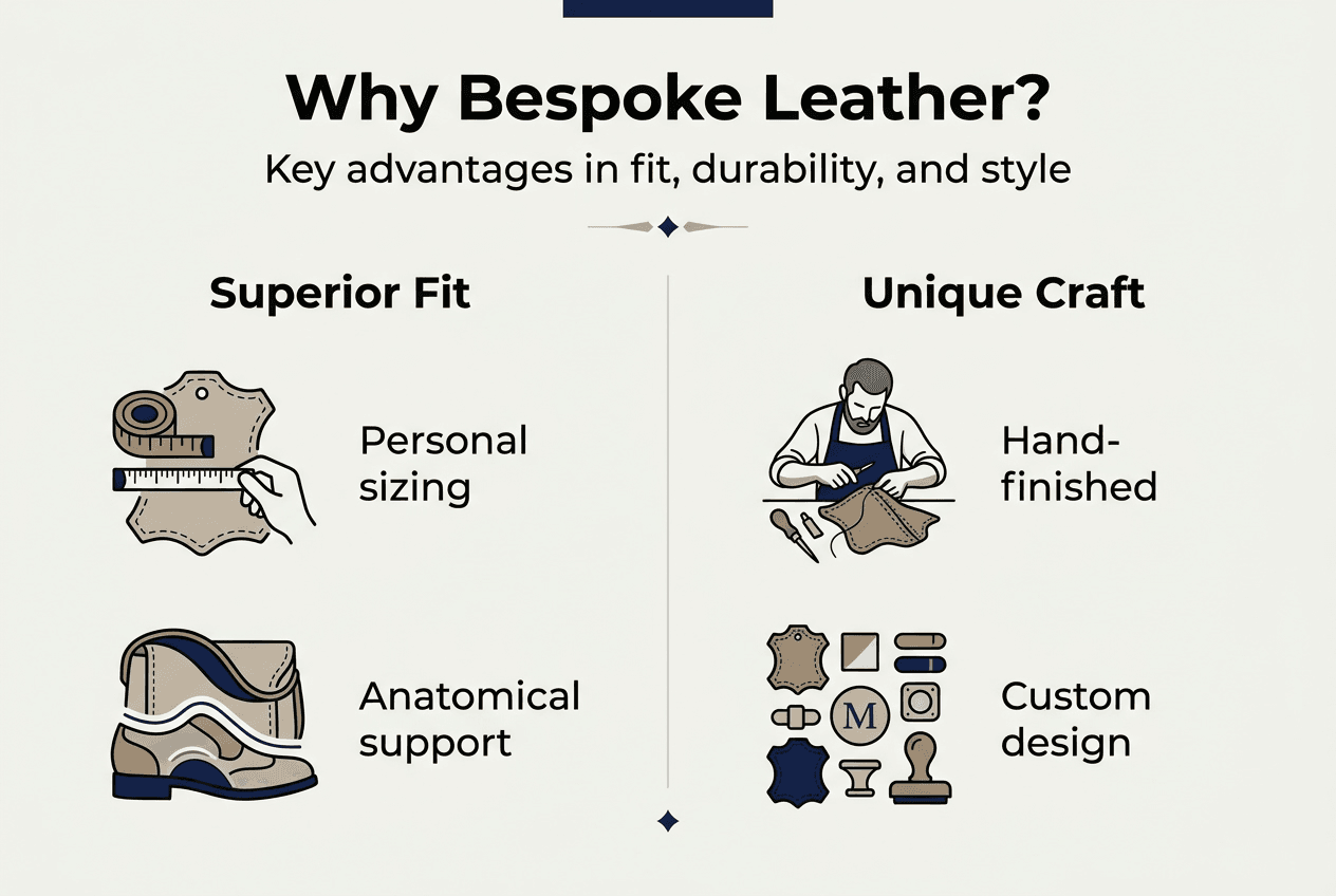 Infographic outlining bespoke leather benefits